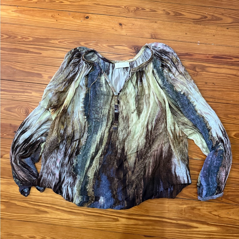 Anthropologie Love Sam Sheer Balloon Sleeve Peasant Blouse sz L-XL